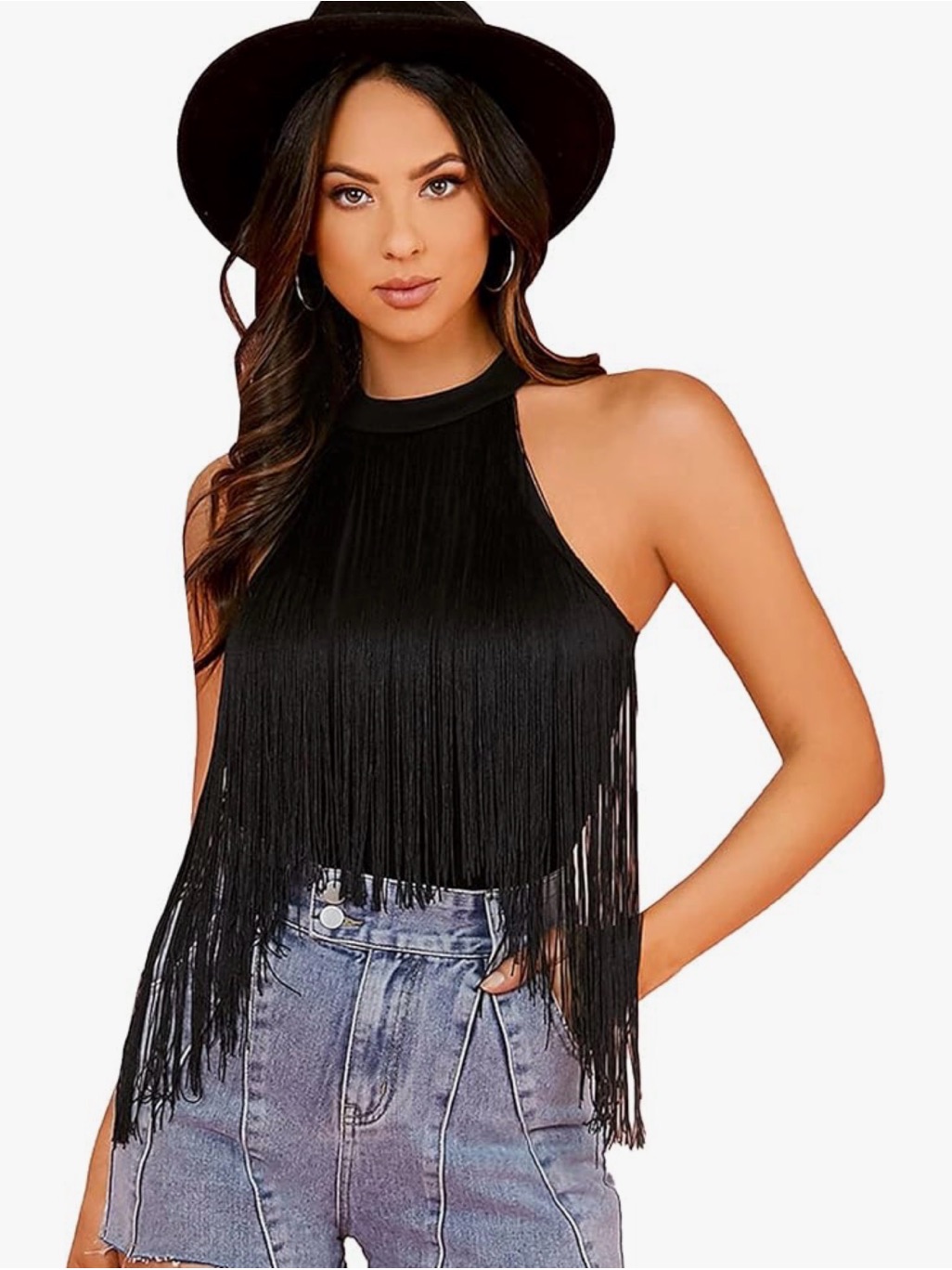 Verdusa Black Western Fringe Halter Bodysuit Xl Nwot